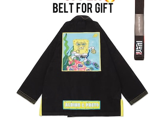 Albino and Preto BJJ GI A&P X SPONGEBOB 2 Adult Black Kimono