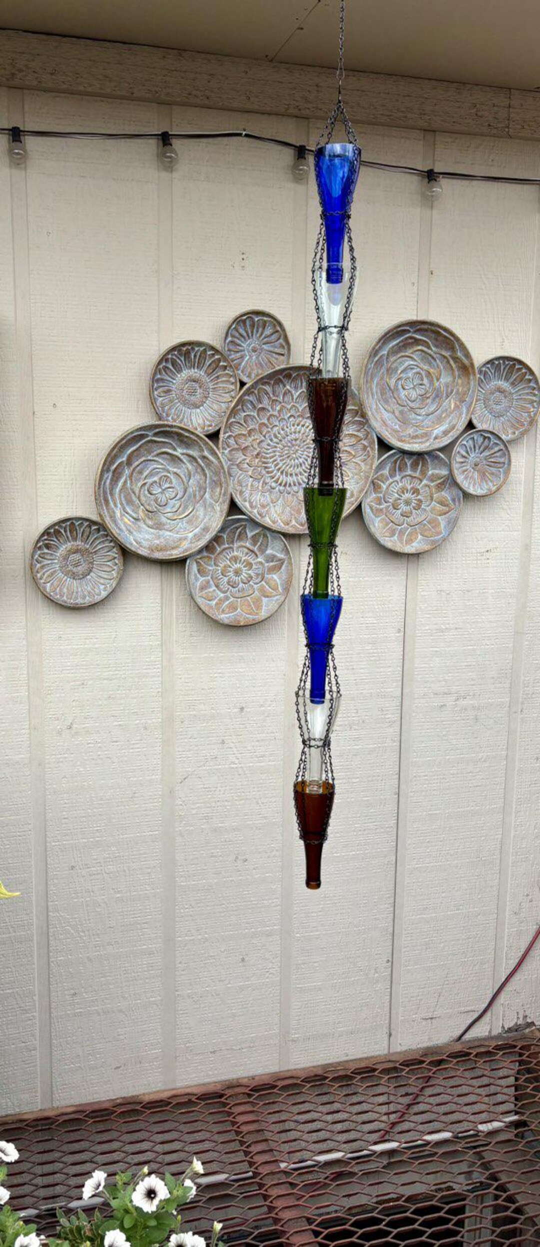 Wine Bottle Rain Chain 1 - Upcycled Glass Garden Decor - Etsy