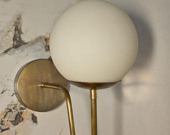 Brass Globe Wall Sconce | Mid-Century Modern Milk Glass Light