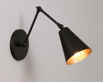 Antique Brass Swing Arm Wall Sconce, Industrial Adjustable Wall Lamp