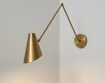 Mid-Century Adjustable Brass Wall Sconce | Modern Swing Arm Light