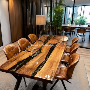Handmade Live Edge Wood Dining Table with Black Epoxy Resin – Rustic Luxury Dining Furniture, Modern Industrial Decor, Custom Wood Table