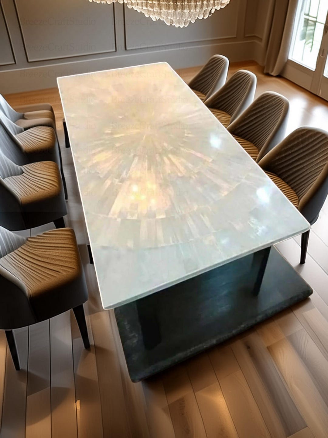 Luxury Crystal Epoxy Resin Dining Table – Modern Sunburst Design ...