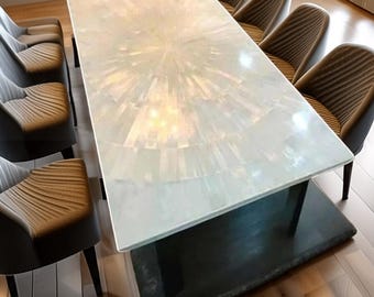 Mesa de comedor de resina epoxi de cristal de lujo: diseño moderno con efecto sol, mesa de centro de comedor hecha a mano con efecto cristal.