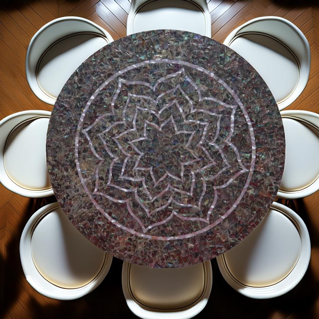 Abalone Shell Round Dining Table | Mother of Pearl Mosaic Inlay ...