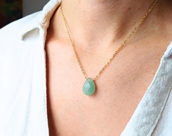 Druppelketting groene aventurijn | 14k gold filled kristallen hanger