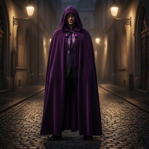 Regal Purple Velvet Hooded Cloak: Gothic Vampire Cape, Halloween Costume, Wizard, Medieval Wedding, Fantasy Cosplay, Long Luxury