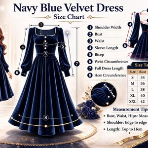 Navy Blue Velvet Midi Dress, Long Sleeve Square Neck A-Line Dress, Modest Wedding Guest Dress, Elegant Cocktail Party Dress for Women Evenin image 4