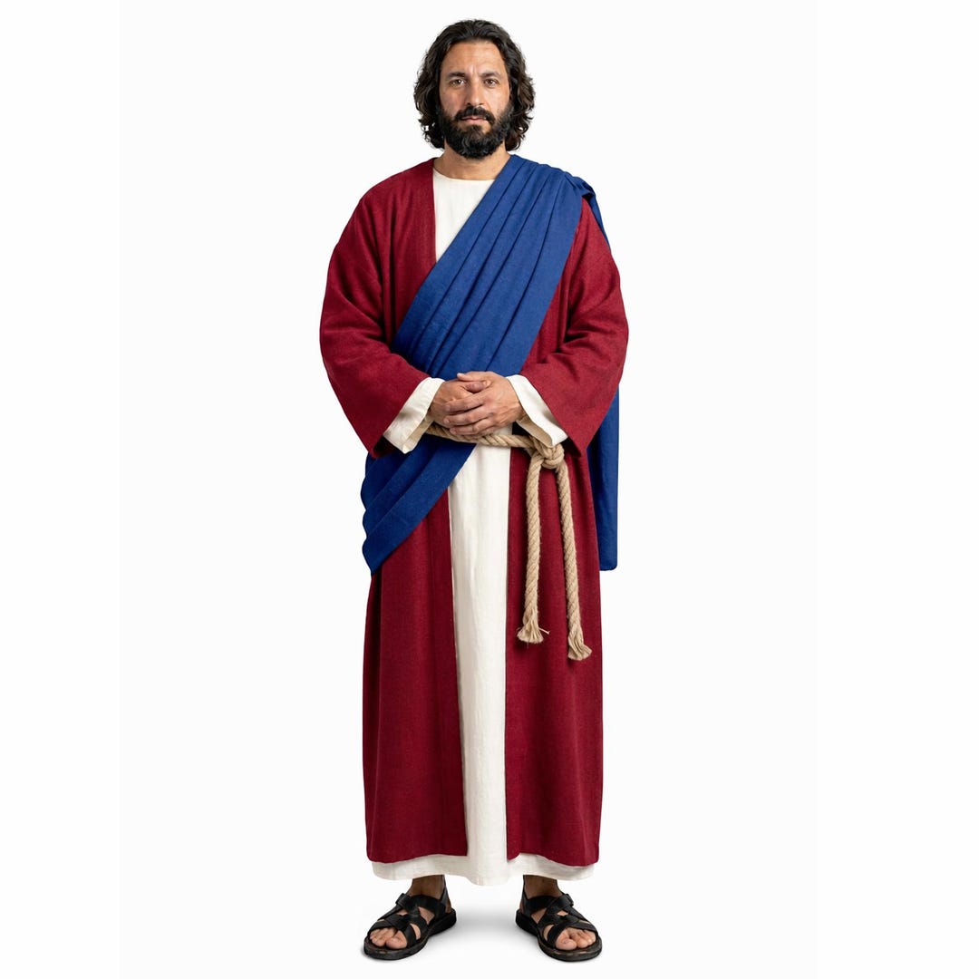 Biblical Robe Costume for Men, Jesus Costume Robe, Red Blue Tunic ...