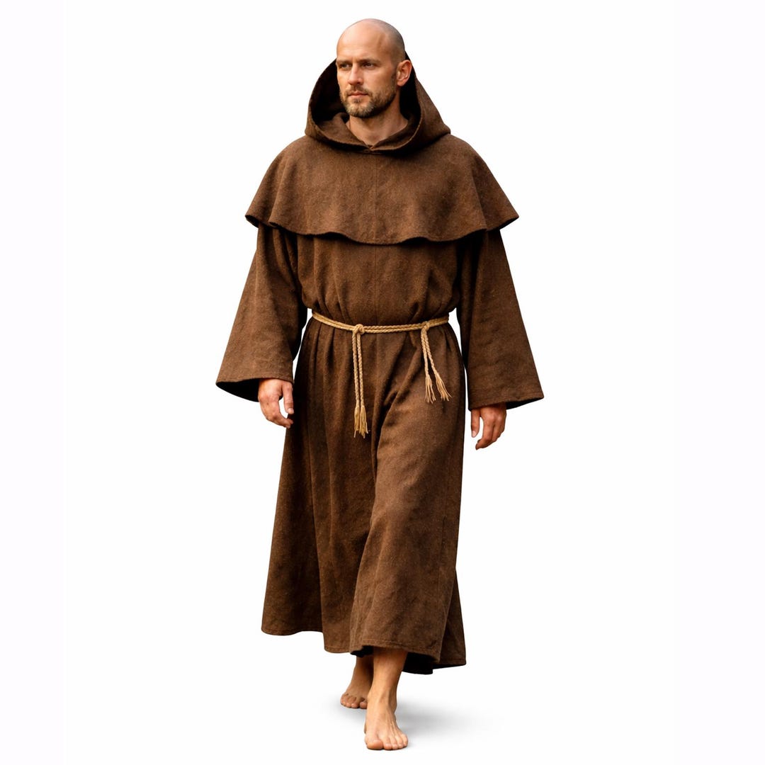 Brown Hooded Monk Robe, Medieval Friar Habit Costume for Men ...