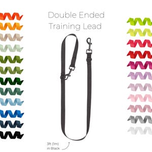 May include: A black double-ended training lead, 3 feet (1 m) long, with a metal clasp. The image also displays a color chart with various ribbon colors, including orange, green, and pink.