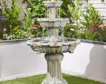 Large 3 Tier Outdoor Garden Fountain, Vintage Stone Water Feature, Classical Patio Fountain, Courtyard Cascade Decor