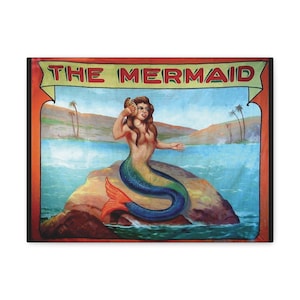 Sideshow Art, Carnival Circus Sideshow Art, Vintage Style Freak Show Banner Art, The Mermaid Sideshow Poster Art, Canvas Gallery Wraps