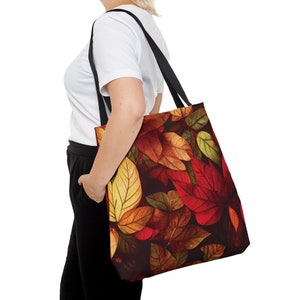 Personalisierte Herbst-Einkaufstasche (AOP), alltägliche Einkaufstasche, personalisierte Buchtasche, bunte Herbstblätter-Einkaufstasche,