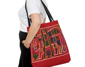Gepersonaliseerde Primitieve Design Tote Bag (AOP), Boho Big Cat Design Bag, Everyday Tote Bag, Shopping Tote