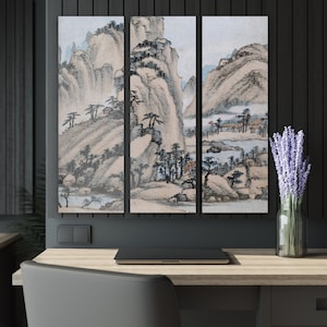 Ancient Chinese Landscape Wall Art, Triptych Classic Landscape Collection, Zen Landscape, Artist Xiao Yuncong Landscape