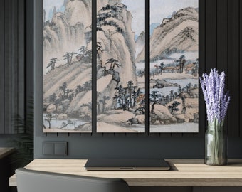 Ancient Chinese Landscape Wall Art, Triptych Classic Landscape Collection, Zen Landscape, Artist Xiao Yuncong Landscape