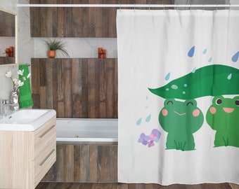 Frog Shower Curtain, Frogs Under Leaf Umbrella, Unique Bathroom Decor, Unusual Gift Idea, Boho Shower Curtain, Housewarming Gift, Kids Bath