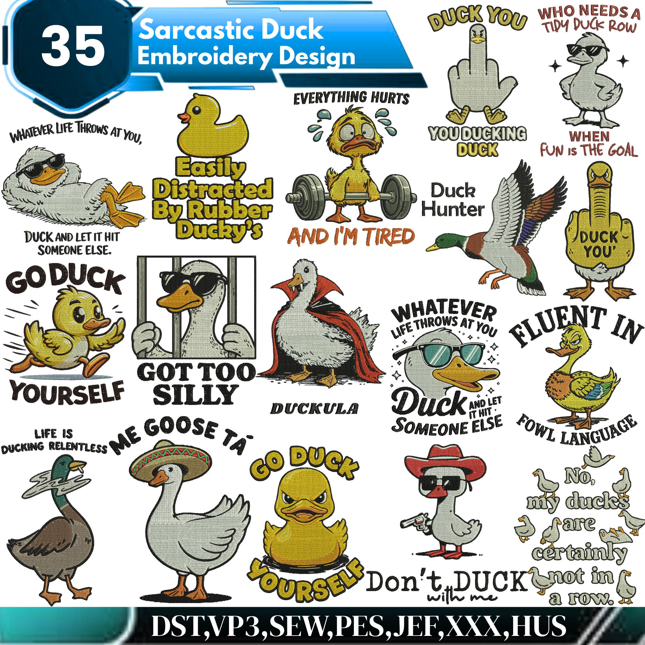 Duck Embroidery Design Bundle Funny Sarcastic Duck Quotes Machine ...