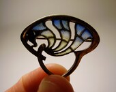 Antique German Jugendstil Art Nouveau Heinrich Levinger HL Meyle & Mayer Depose 900 Silver Plique-à-jour Plique a Jour Enamel Brooch Pin