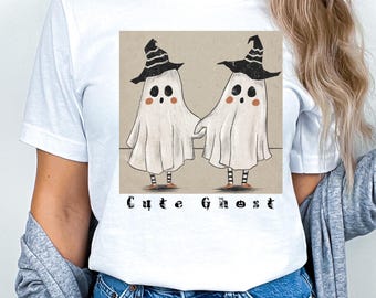 Vintage Halloween Graphic Tee: Black & White Spooky Illustration