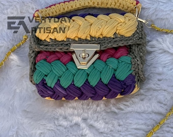 Handwoven Yarn Crochet Bag | Handmade Knitted Shoulder Bag | Elegant Designer Purse for Women