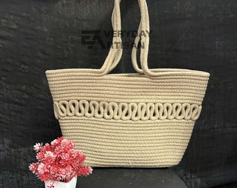 Bolso grande de yute hecho a mano: bolso de compras tejido, bolso de mercado ecológico y natural, bolso de playa bohemio.