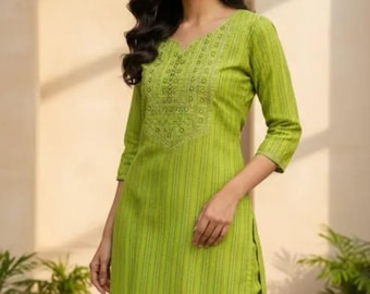 100% Baumwolle Floral Print Kurta Set | Indisches ethnisches Stickerei-Outfit