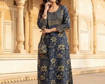 Handgefertigte Baumwolle Kurta Set für Frauen | Ethnische indische Kurta mit Hose | Festliche & Alltagskleidung | Nachhaltige Kleidung