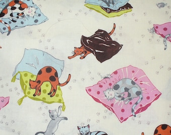 Alexander Henry Pillow Purrfect, Cats on Cushions,  Retro Style,  Pastels, By the Yard, Cotton Fabric