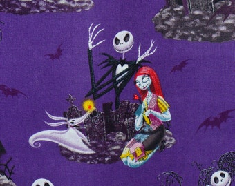 Half Yard, Nightmare Before Christmas,  Halloween Fabric, Jack Skellington, Jack and Sally, Tim Burton, Jack Sally Zero, Cotton