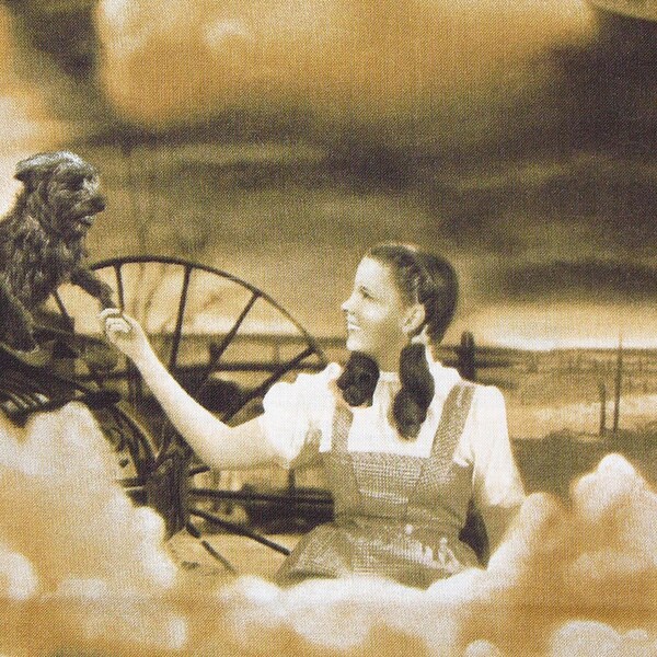 Dorothy Fabric, Dorothy and Toto, Under the Rainbow, Wizard of Oz Collage Fabric, Sepia Tones, 17" by 21"