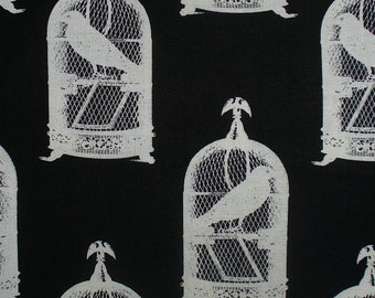 Edgar Allen Poe Michael Miller Nevermore Fabric, Black Background, Birdcages, Jackdaws, Yard, Cotton Fabric