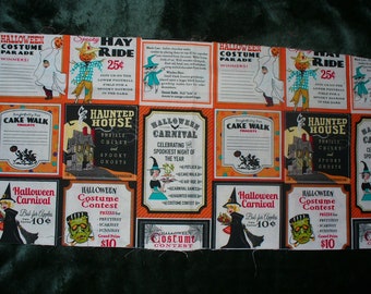 Halloween Ads, rick or Treat, Penny Rose, Halloween Fabric, 10" x 44", Vintage Style Ads, Vintage Labels, Witches, Halloween Themes, Cotton
