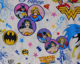 Girl Power, Yard,  Wonder Woman, Super Girl,  Batgirl, Badges, Comic Book Fabric, Cotton