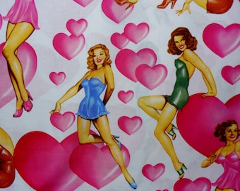 Alexander Henry Sweethearts, Yard,  RARE!, Valentine Pin Ups,  Sweetheart Pin Ups,  Vargas Girls, 2003 Collection