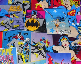 Super Heroes, Girl Power, Yard, Wonder Woman, Super Girl, Batgirl, Girl Power, Fabric, Yard, Comic Book Fabric, Cotton