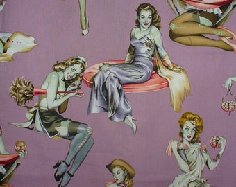 Beauty and Brains Fabric, In Mauve,  Zombie Fabric, Pin Up Zombies, Alexander Henry,  Zombie Nurse, Zombie Cowgirl, By the Yard, Cotton