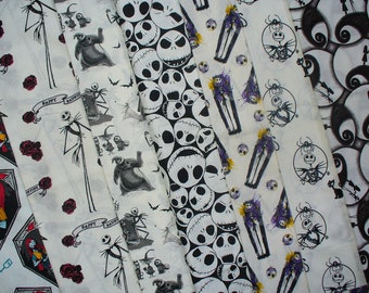 7 FQ, Nightmare before Christmas Fabric, Black & Whites, Sally in Frames, Jack, Camelot, Cotton