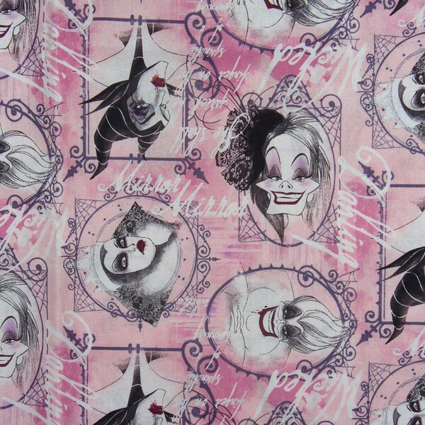 Female Villains, Framed Villains, Villains Fabric,  Cruella Deville, Maleficent, Ursula, Queen Stepmother,  By the Yard