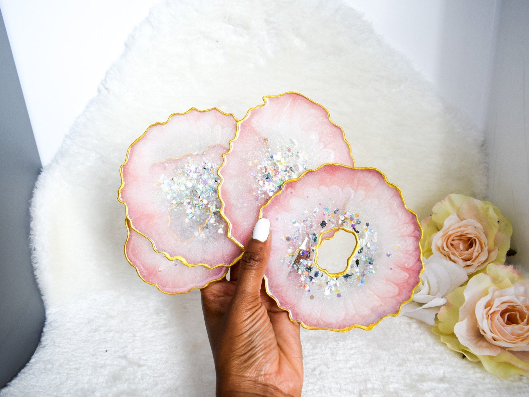 Baby Pink Geode Style Coasters