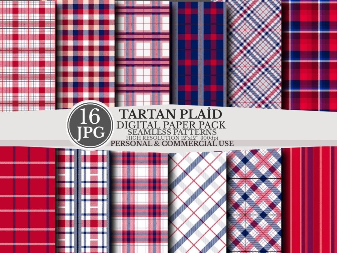4th of July Tartan Plaid Digital Paper Pack Seamless Red White Blue ...