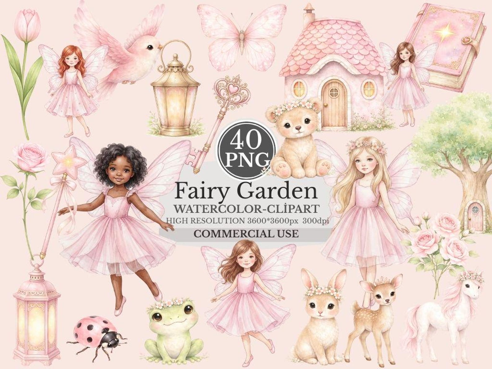 Fairy Garden Clipart Bundle Watercolor Fairy Clipart Pink Fairy PNG ...