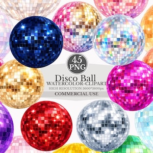 Discokula Clipart Bundle, Spegelkula PNG, Party Disco Akvarell Clipart, Neon Discokula Grafik, Retro Party Dekor PNG, Kommersiellt Bruk