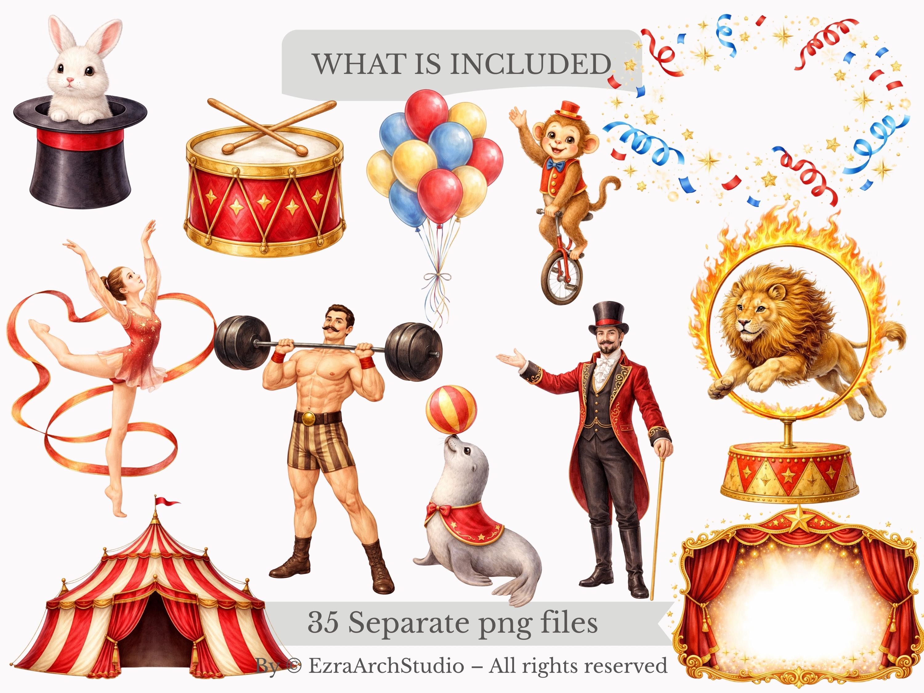 Carnival Tales Clipart Bundle – Transparent PNG Watercolor Circus ...
