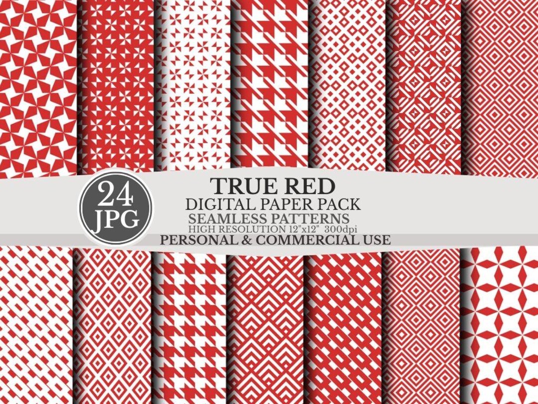 Seamless True Red Digital Paper, Geometric Red Patterns, Modern Minimal ...