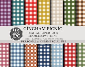 Gingham Picnic Digital Paper Pack Seamless Gingham Patterns Kitchen Picnic Backgrounds Scrapbook Paper Commercial Use 300 DPI