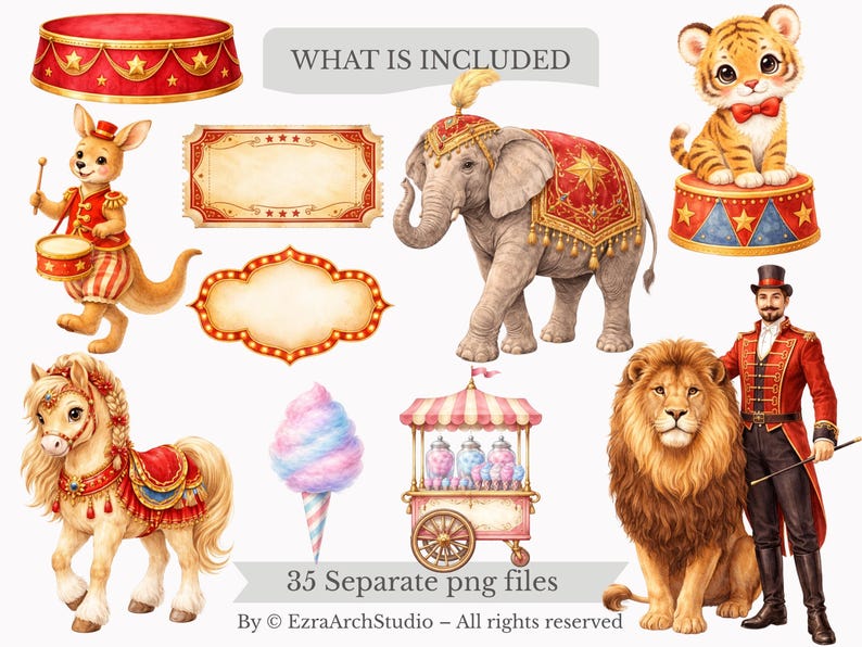 Carnival Tales Clipart Bundle – Transparent PNG Watercolor Circus ...