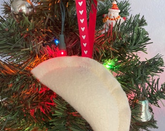 Felt PIEROGI "LOVE" Ornament w/Red Ribbon & White Hearts; Decoration, Gift, Stocking Stuffer, Secret Santa, Party Favor FREE Recipe