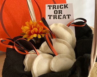 HALLOWEEN Felt "Trick or Treat" PIEROGI Ornament with Orange & Black Ribbons; Decorations, Gifts, Party Favors, FREE Recipe